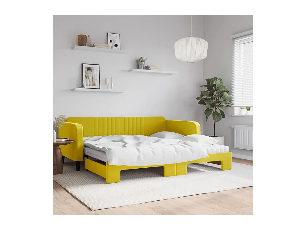 Lit de jour avec gigogne et matelas jaune 100x200 cm velours