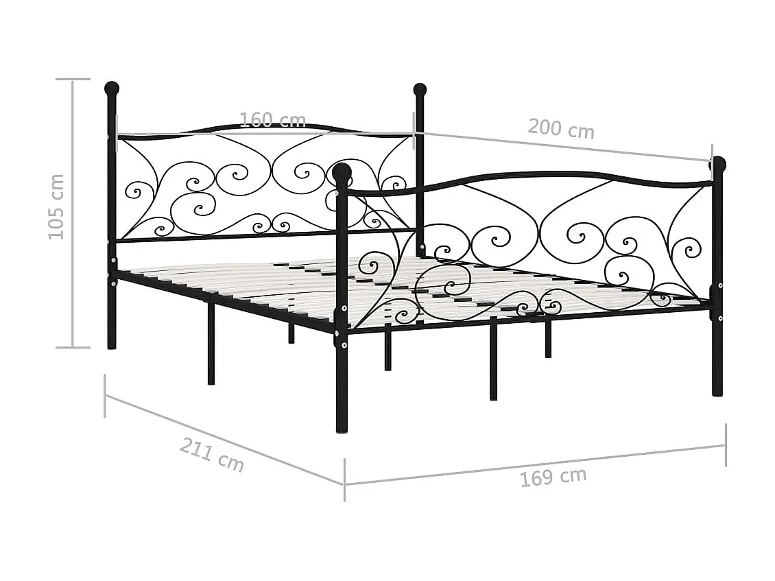 Bettgestell mit Lattenrost Schwarz Metall 160 × 200 cm