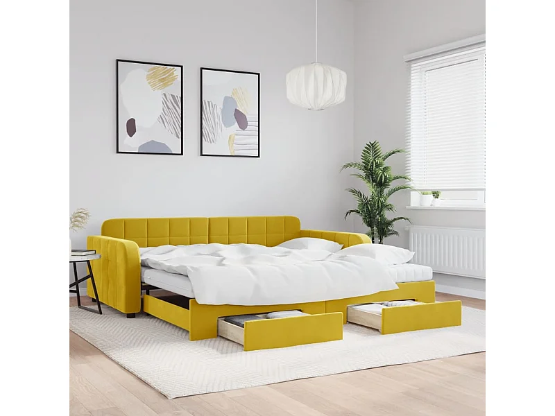 Sofá cama nido con cajones terciopelo amarillo 100x200 cm