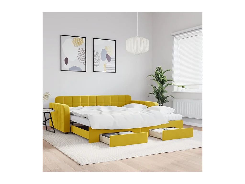 Tagesbett Ausziehbar mit Schubladen Gelb 100x200 cm Samt