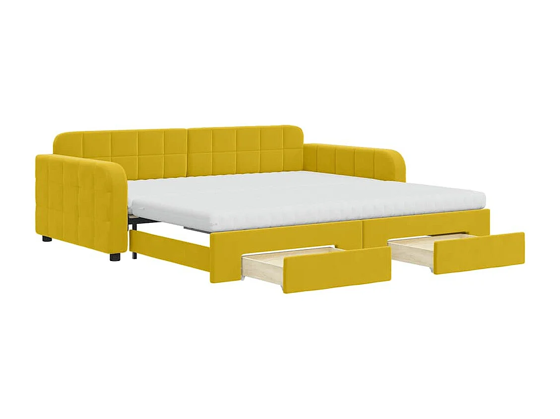 Slaapbank met onderschuifbed en lades 100x200 cm fluweel geel