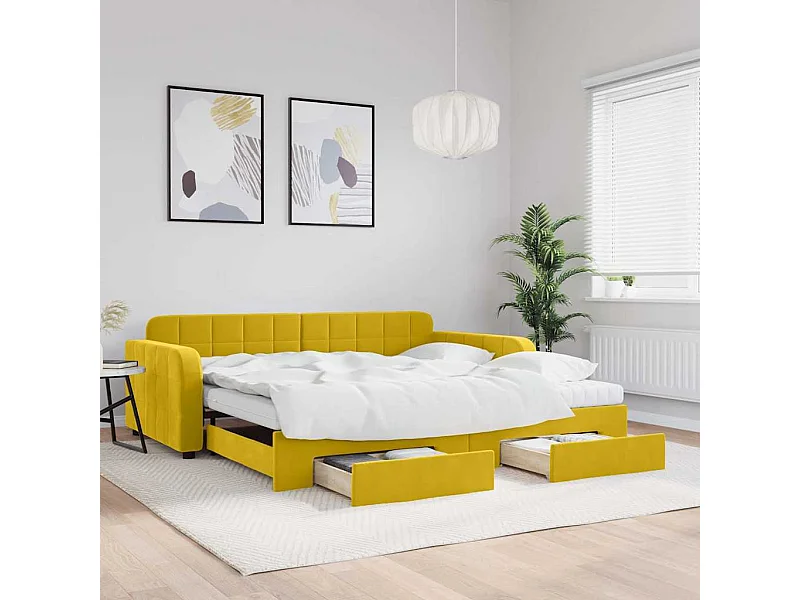 Tagesbett Ausziehbar mit Schubladen Gelb 100x200 cm Samt