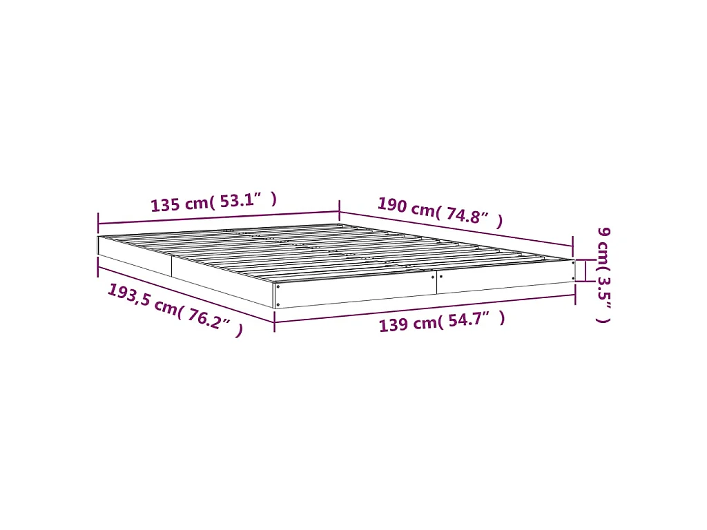 Cadre de lit sans matelas 135x190 cm bois de pin massif