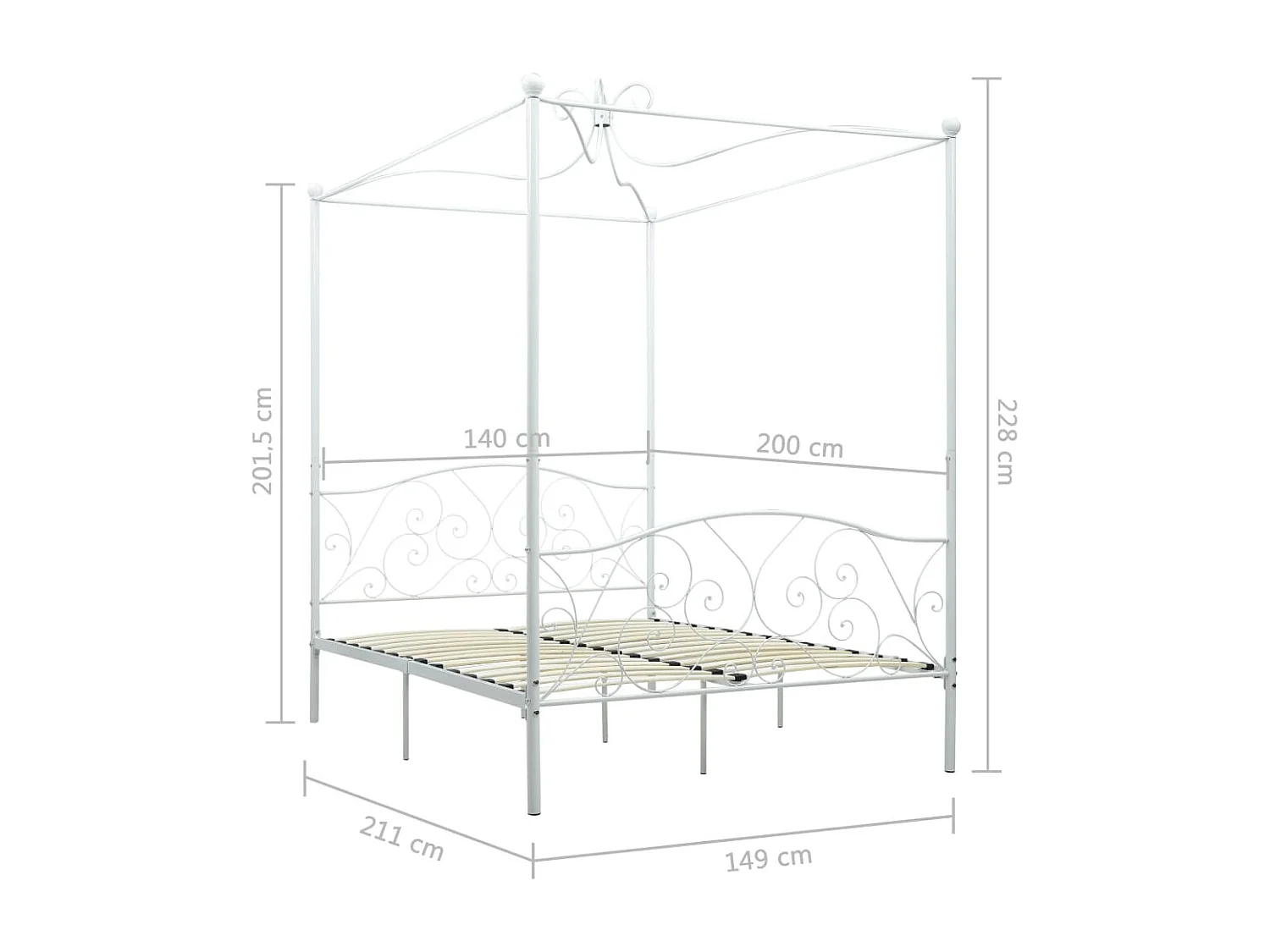 Cadre de lit sans matelas avec baldaquin blanc 140x200 cm métal