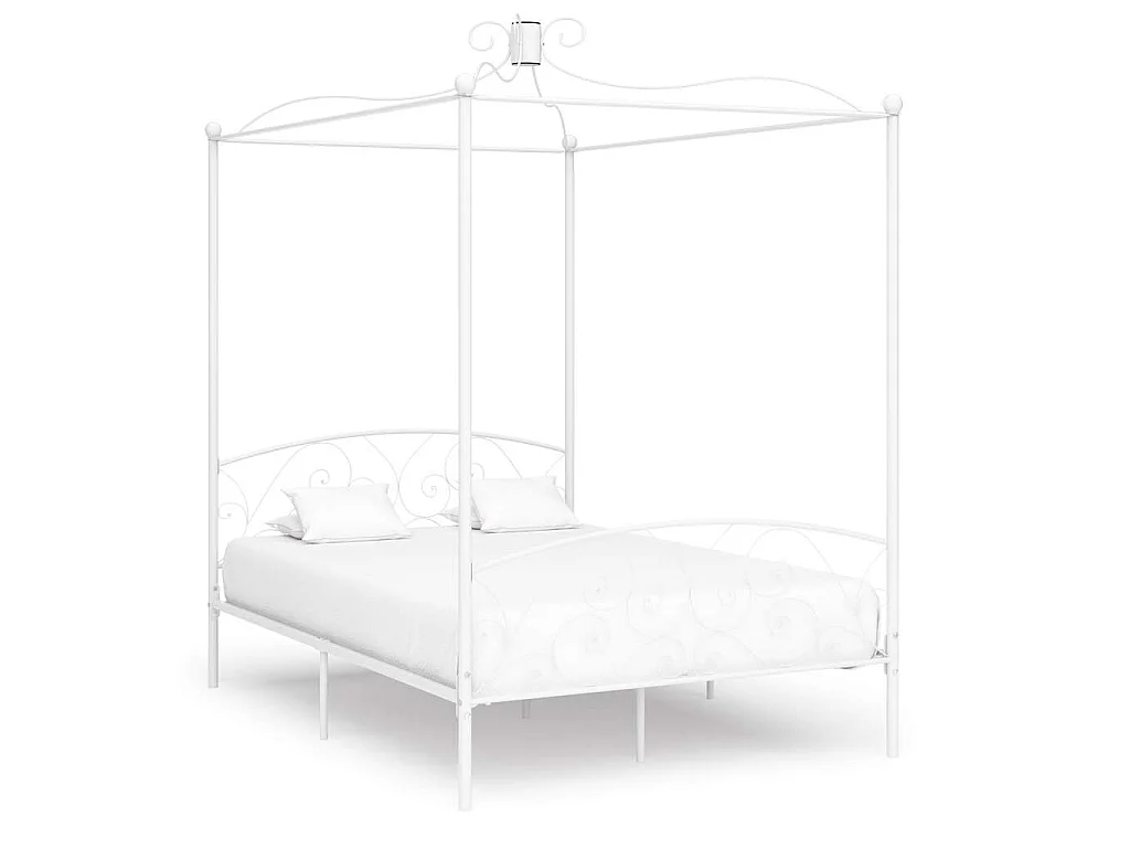 Cadre de lit sans matelas avec baldaquin blanc 140x200 cm métal