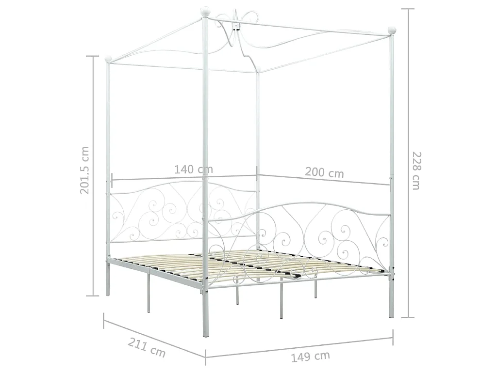 Cadre de lit sans matelas avec baldaquin blanc 140x200 cm métal