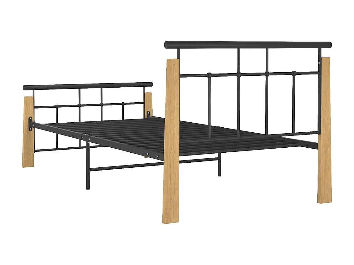 Bedframe metaal en massief eikenhout 100x200 cm