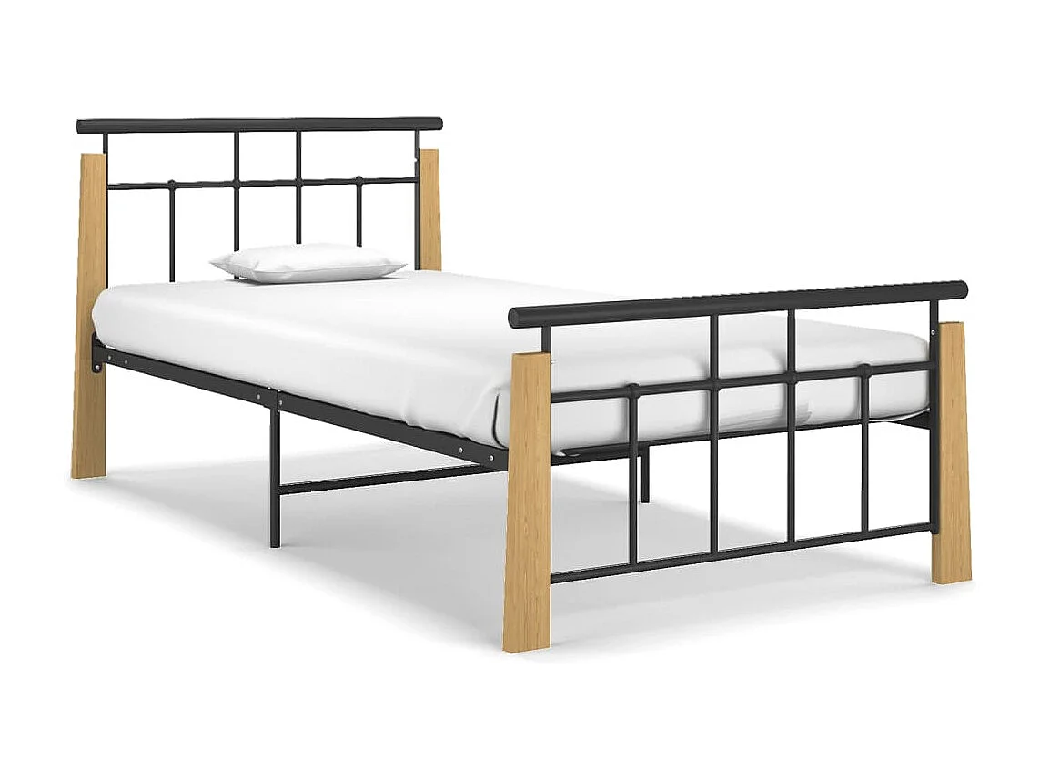 Bedframe metaal en massief eikenhout 100x200 cm