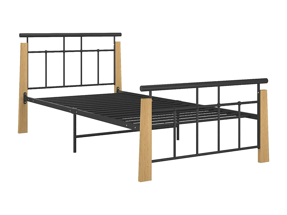 Bedframe metaal en massief eikenhout 100x200 cm