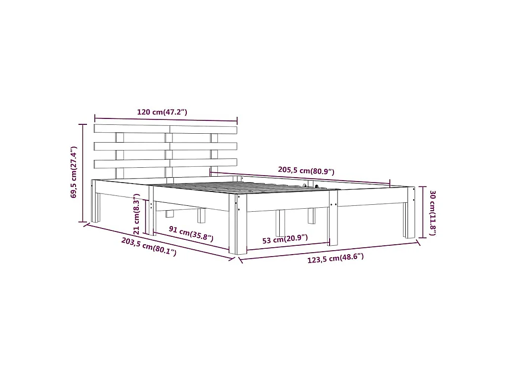 Cadre de lit sans matelas bois massif 120x200 cm