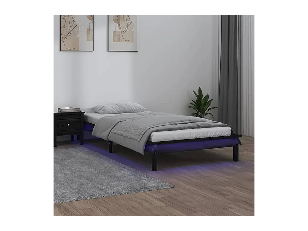 Massivholzbett mit LEDs Schwarz 90x190 cm