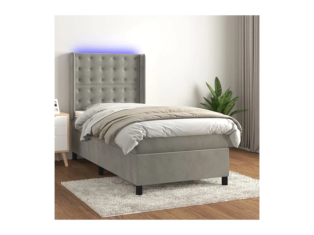 Sommier à lattes de lit matelas LED Gris clair 80x200cm Velours