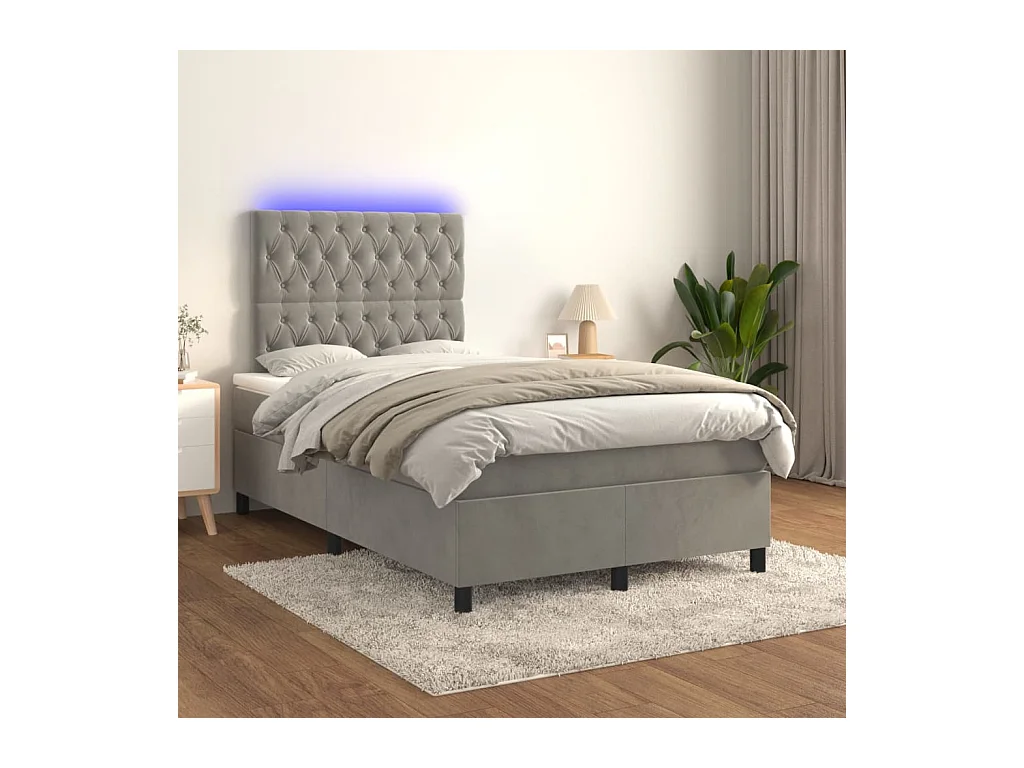 Sommier à lattes de lit matelas et LED Gris clair 120x200 cm