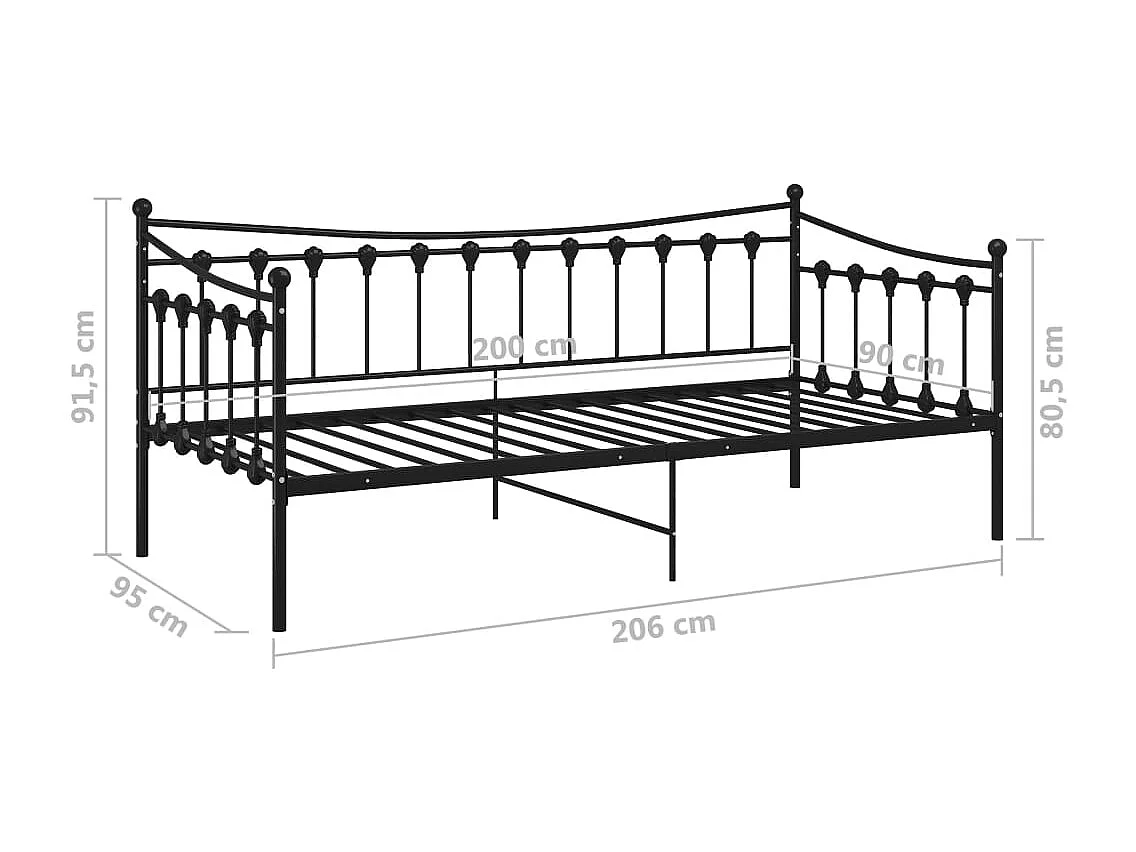 Cadre de canapé-lit sans matelas noir métal 90x200 cm