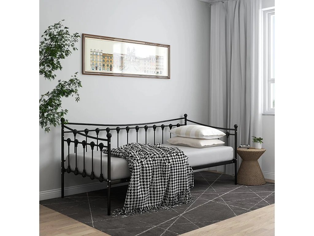 Cadre de canapé-lit sans matelas noir métal 90x200 cm