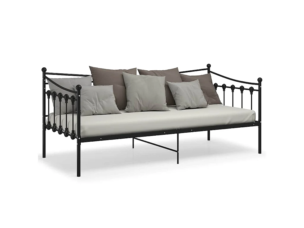 Cadre de canapé-lit sans matelas noir métal 90x200 cm