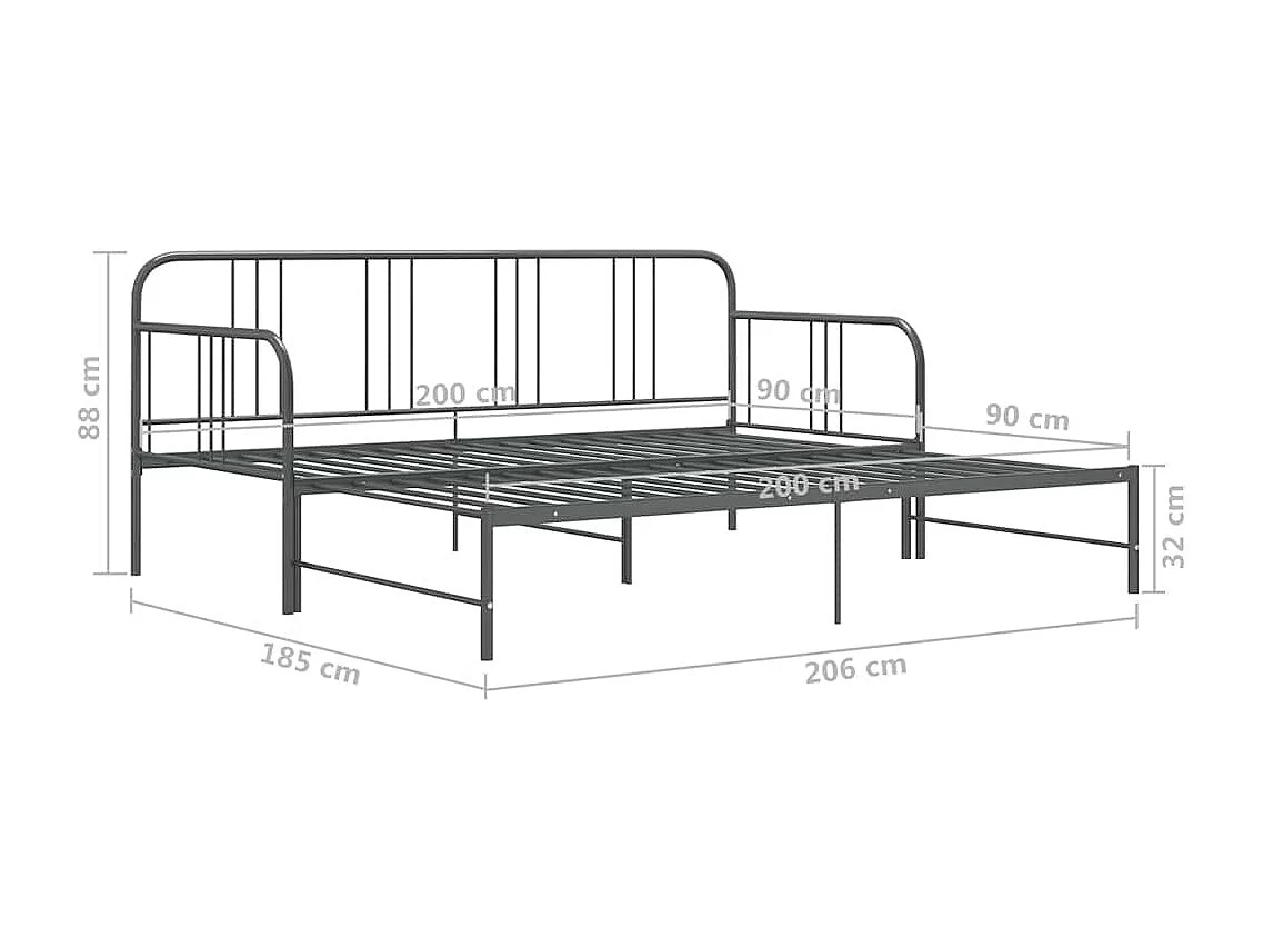 Ausziehsofa Bettgestell Grau Metall 90x200 cm