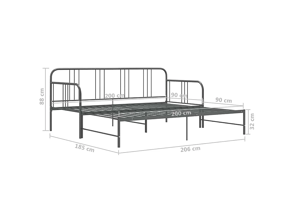 Telaio Divano Letto Estraibile Grigio in Metallo 90x200 cm