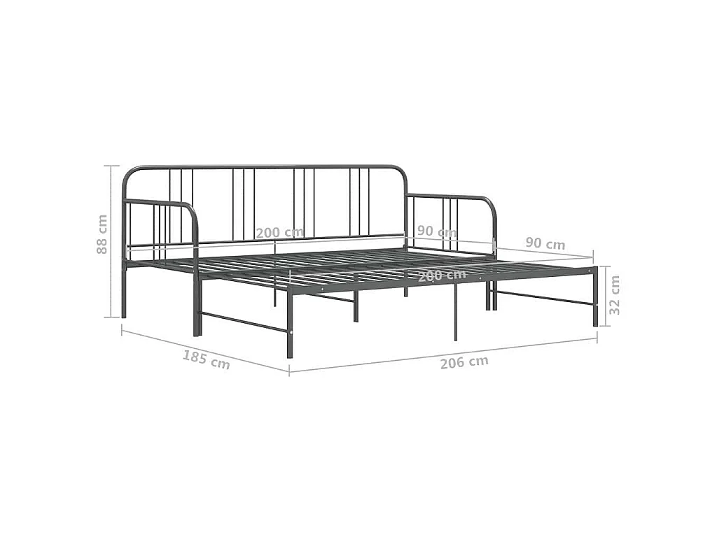 Ausziehsofa Bettgestell Grau Metall 90x200 cm
