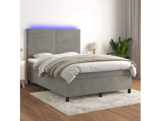 Kauf Unique Boxspringbett mit Matratze & LED Hellgrau 140x190 cm Samt