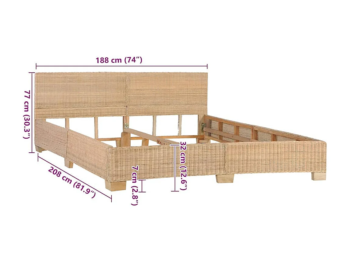 Cadre de lit sans matelas tissé à la main Rotin véritable