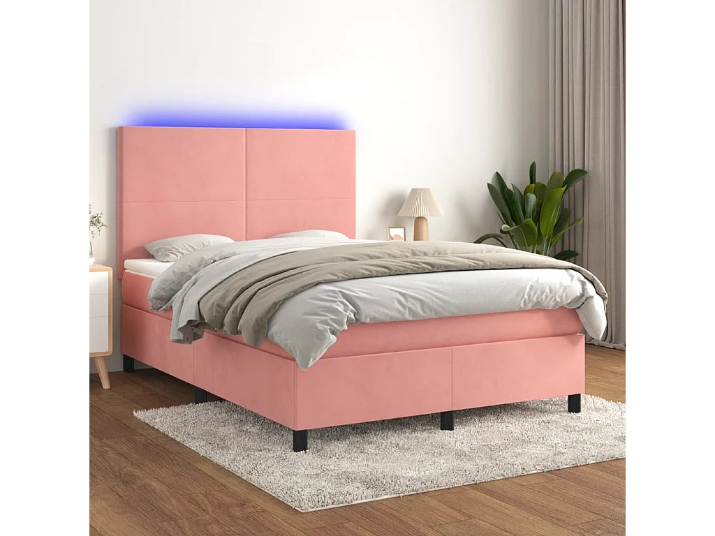 Boxspring met matras en LED fluweel roze 140x200 cm