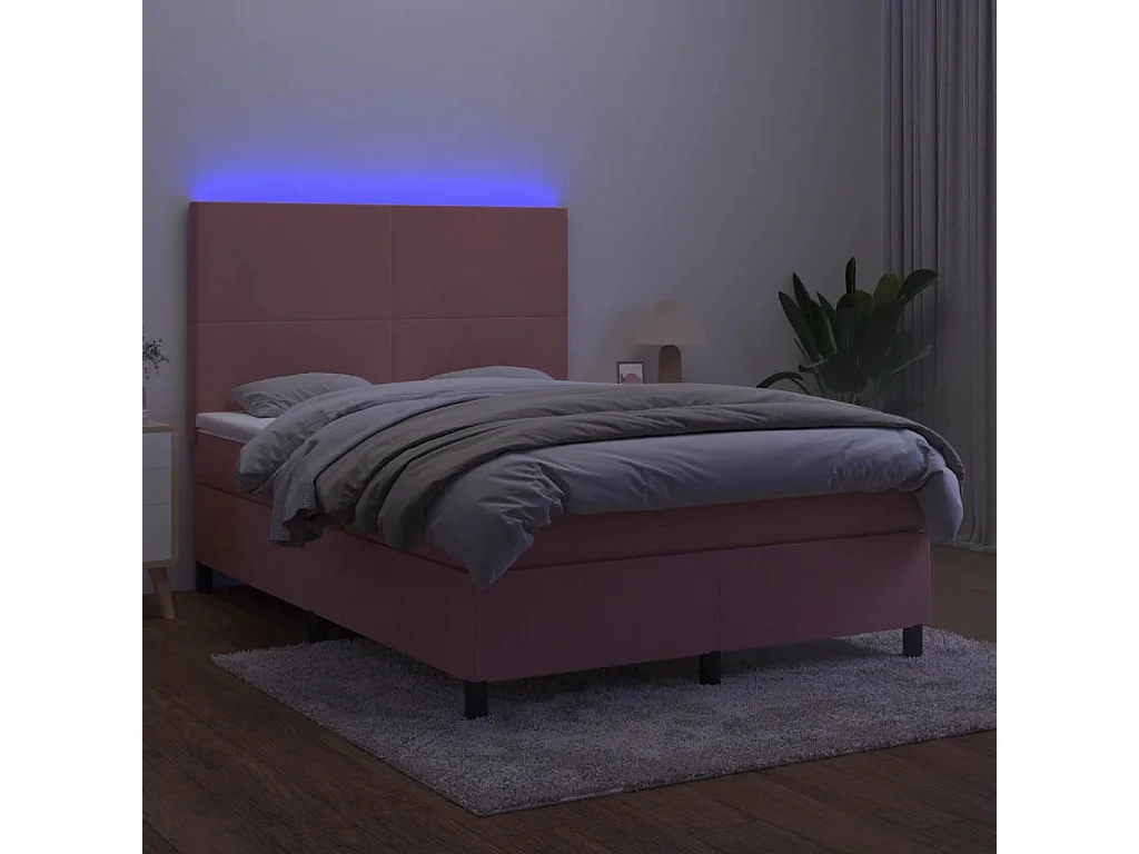 Boxspring met matras en LED fluweel roze 140x200 cm