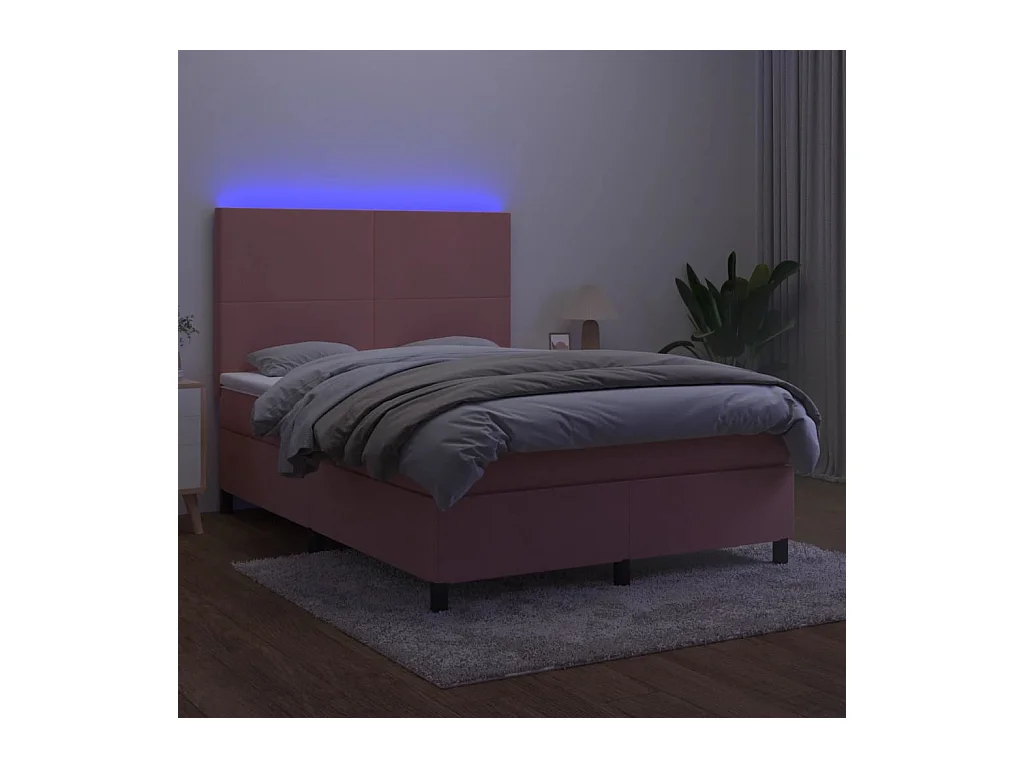 Boxspring met matras en LED fluweel roze 140x200 cm