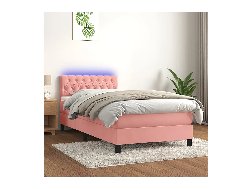 Letto a Molle con Materasso e LED Rosa 100x200 cm in Velluto