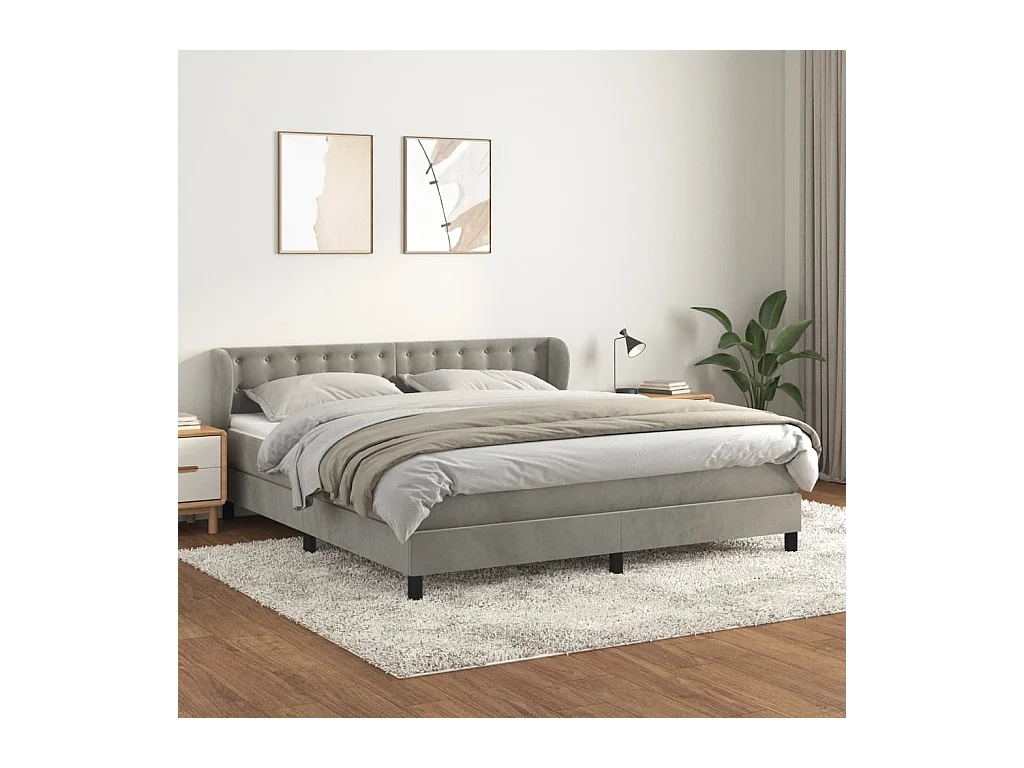 Sommier à lattes de lit et matelas Gris clair 180x200cm Velours