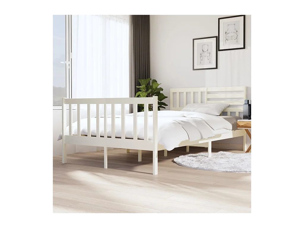 Cadre de lit sans matelas blanc bois massif 120x200 cm