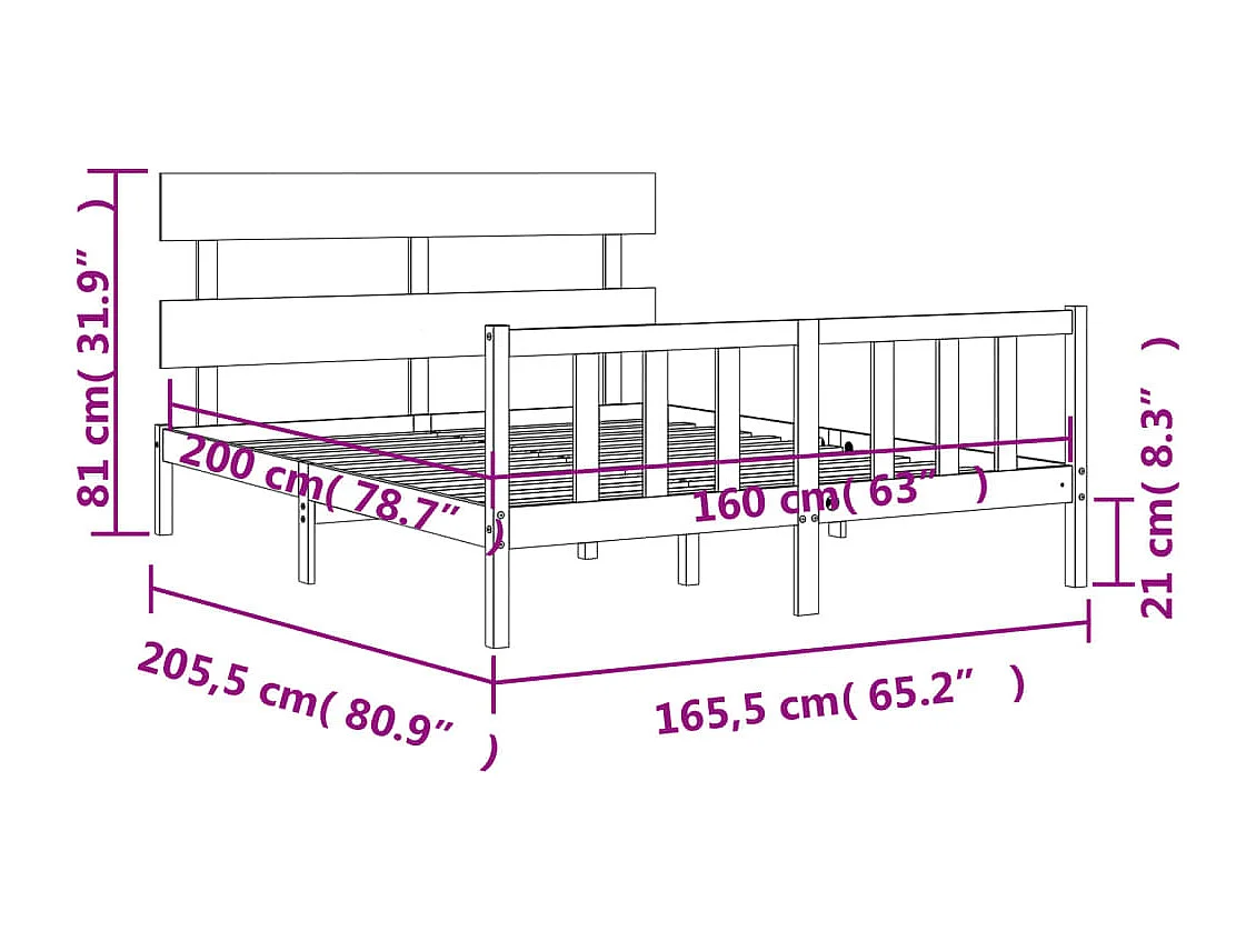 Cama sem colchão 160x200 cm madeira de pinho maciça branco