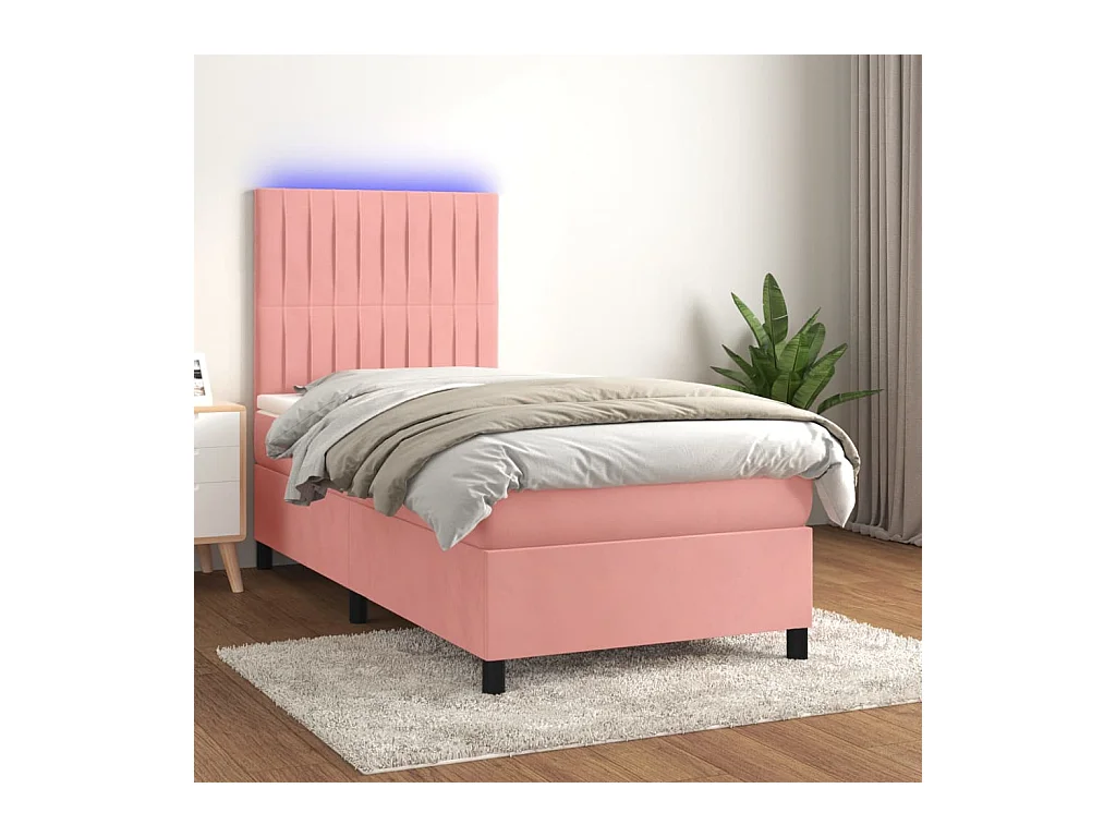 Sommier à lattes de lit avec matelas LED Rose 100x200cm Velours