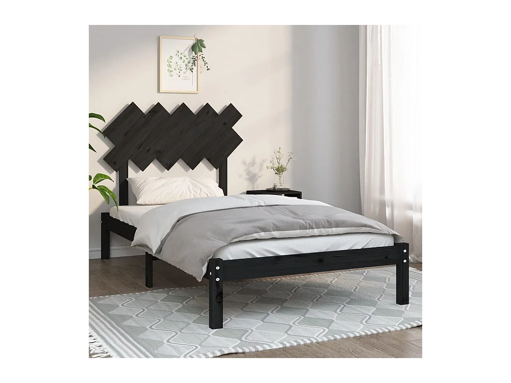 Cadre de lit sans matelas noir 100x200 cm bois massif