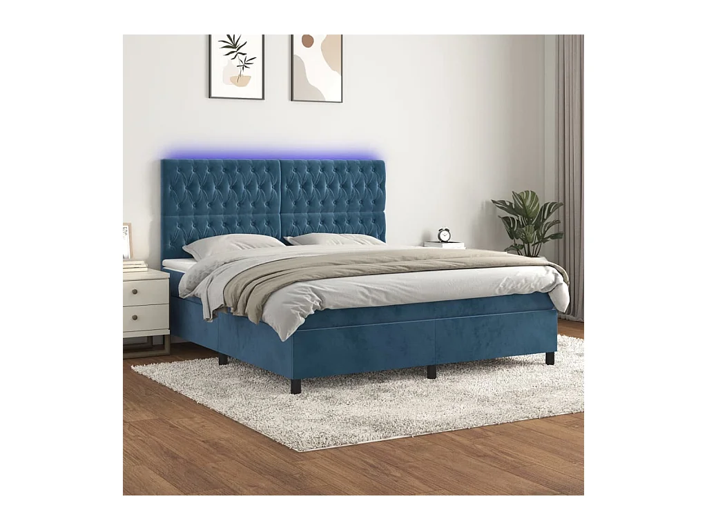 Sommier à lattes de lit matelas et LED Bleu foncé 160x200 cm