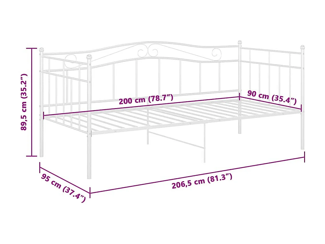 Slaapbank metaal wit 90x200 cm