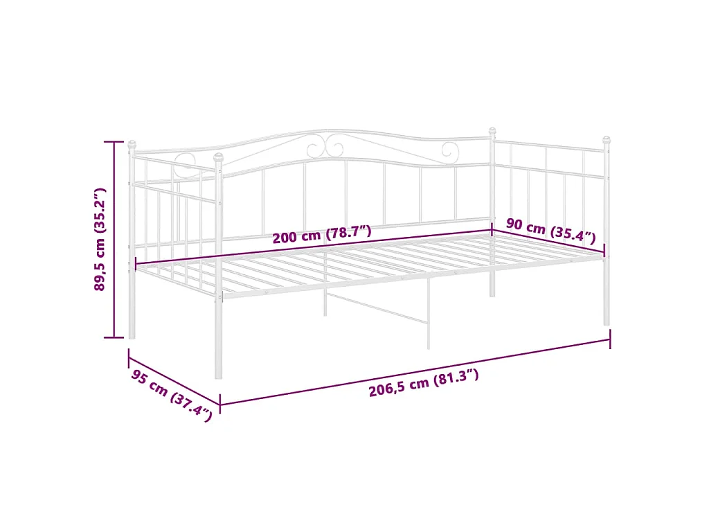 Estructura de sofá cama sin colchón metal blanco 90x200 cm
