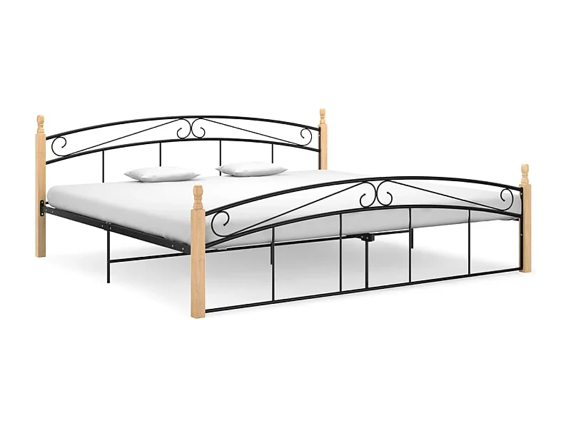 Estructura cama sin colchón metal madera roble negro 200x200 cm