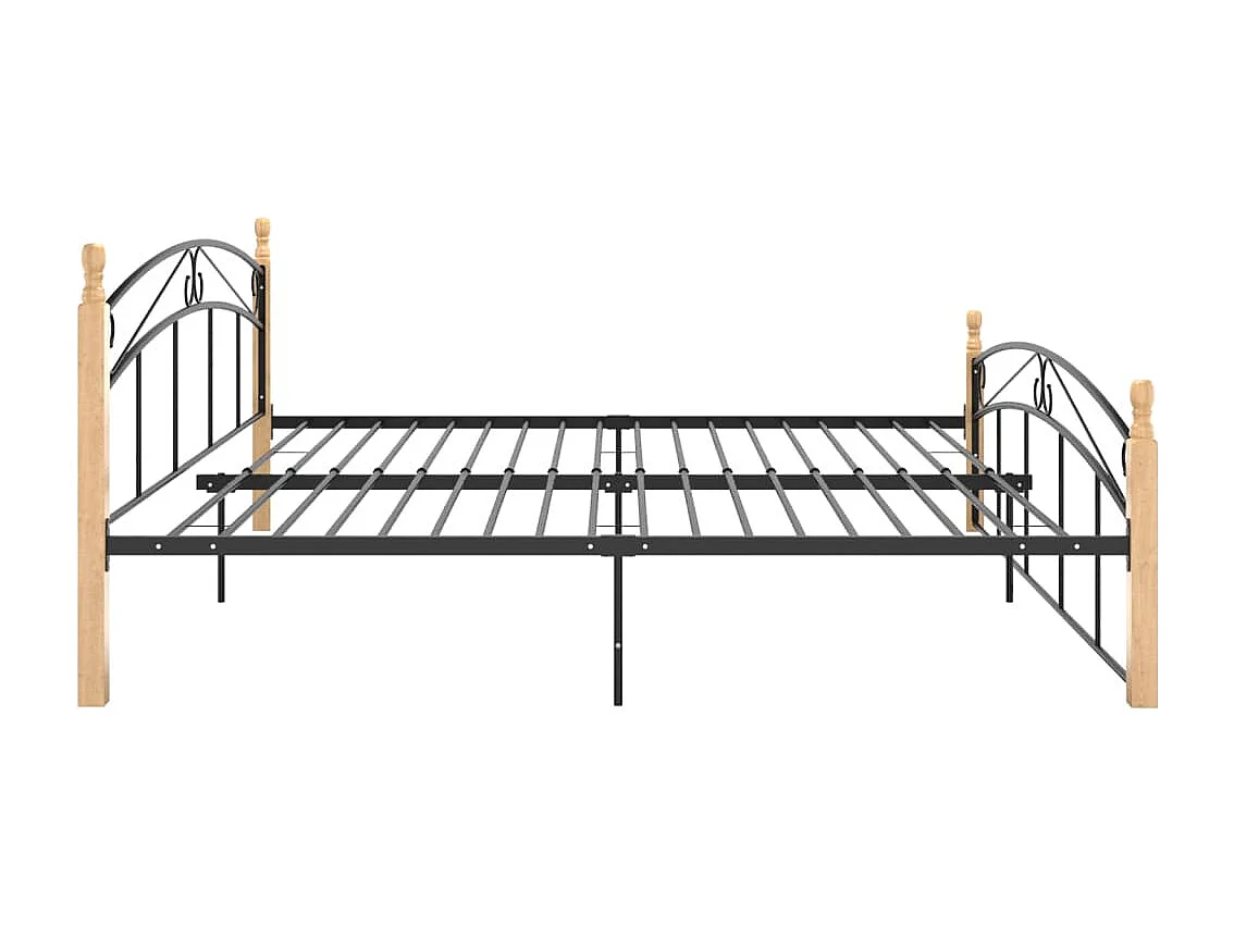 Cadre de lit sans matelas noir métal bois chêne 200x200 cm