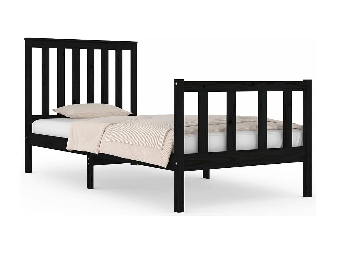 Bedframe massief grenenhout zwart 75x190 cm