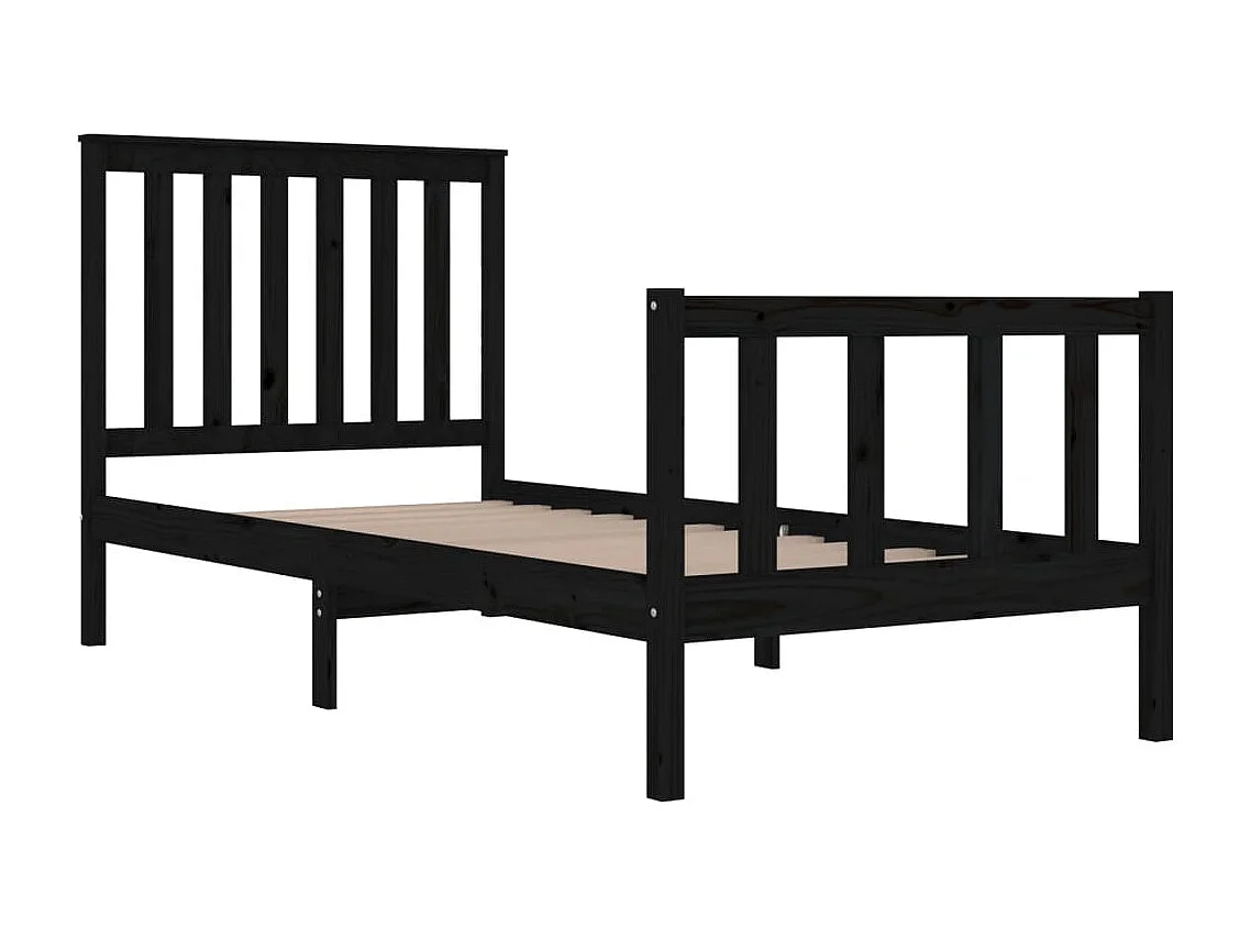 Bedframe massief grenenhout zwart 75x190 cm