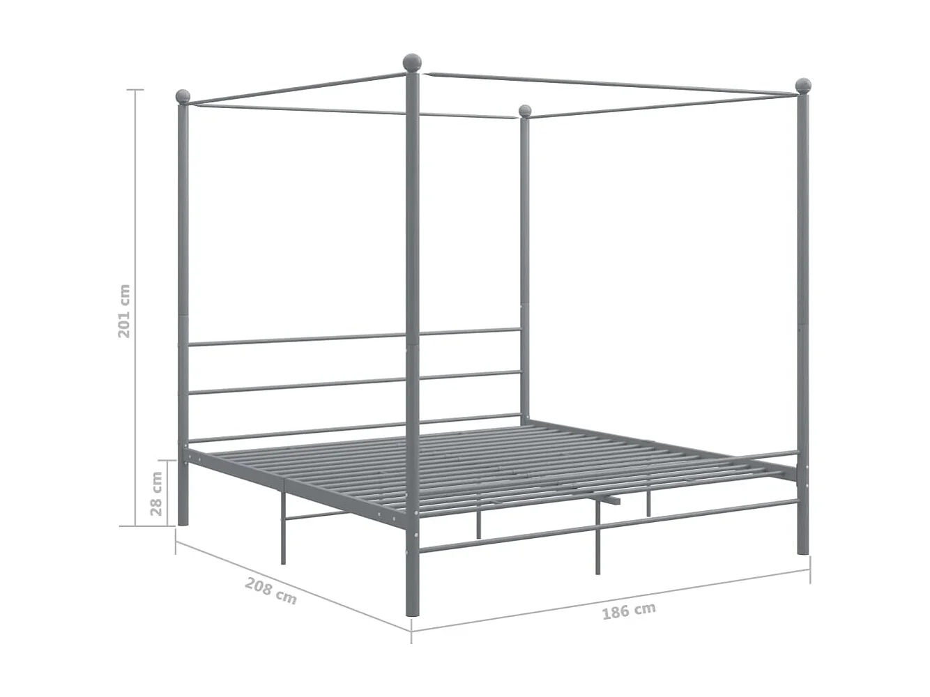 Hemelbedframe metaal grijs 180x200 cm