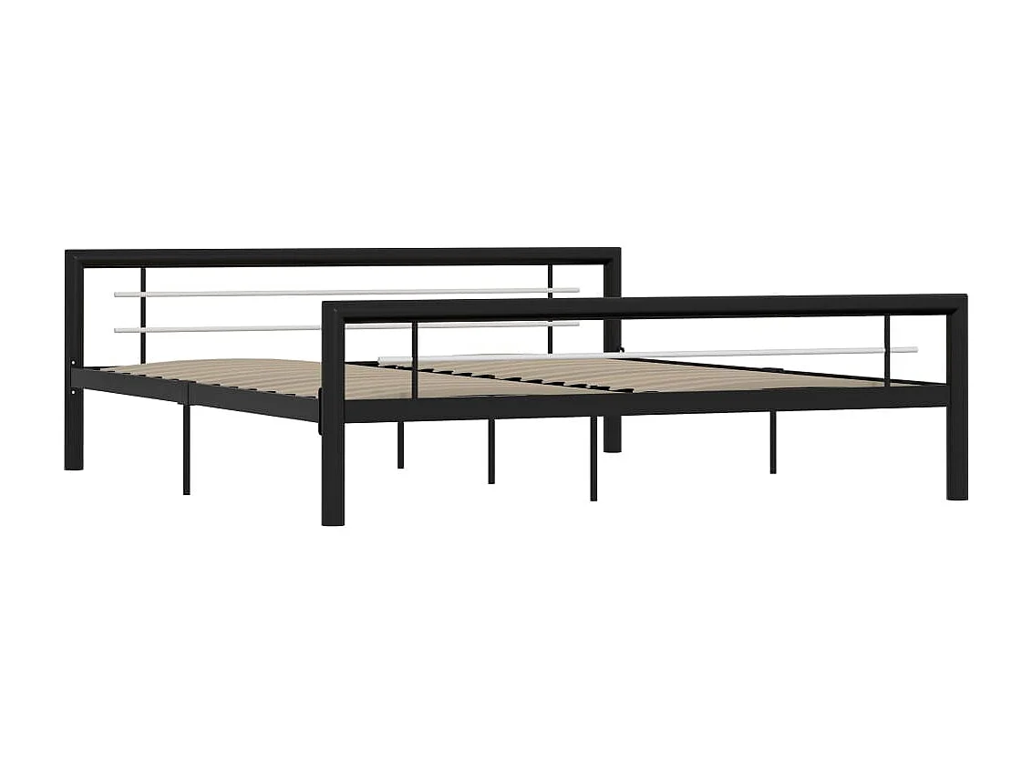 Cadre de lit sans matelas noir et blanc métal 180x200 cm