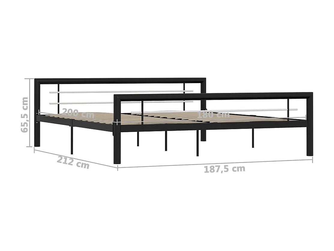 Cadre de lit sans matelas noir et blanc métal 180x200 cm
