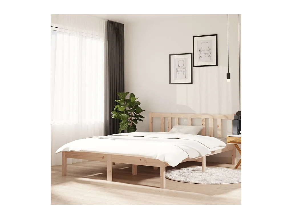 Estructura de cama doble sin colchón madera maciza 135x190 cm