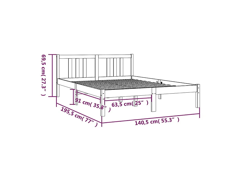 Estrutura de cama casal 135x190 cm madeira maciça