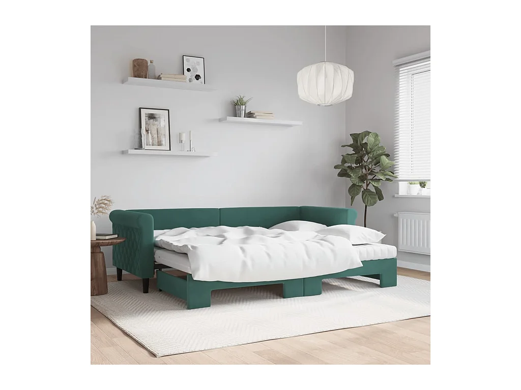 Tagesbett Ausziehbar mit Matratzen Dunkelgrün 80x200 cm Samt