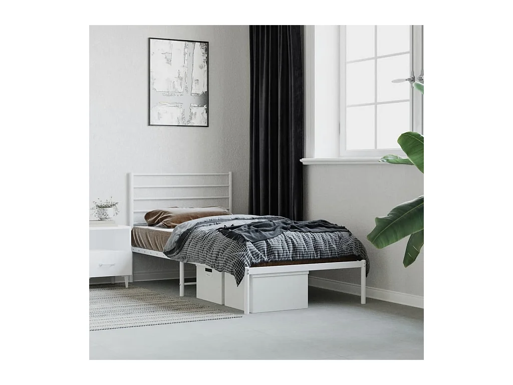 Cadre de lit métal sans matelas avec tête de lit blanc 75x190cm