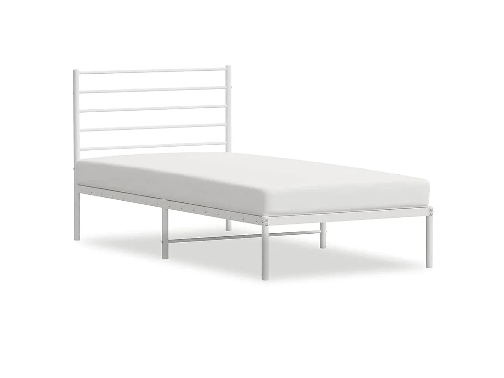 Cadre de lit métal sans matelas avec tête de lit blanc 75x190cm