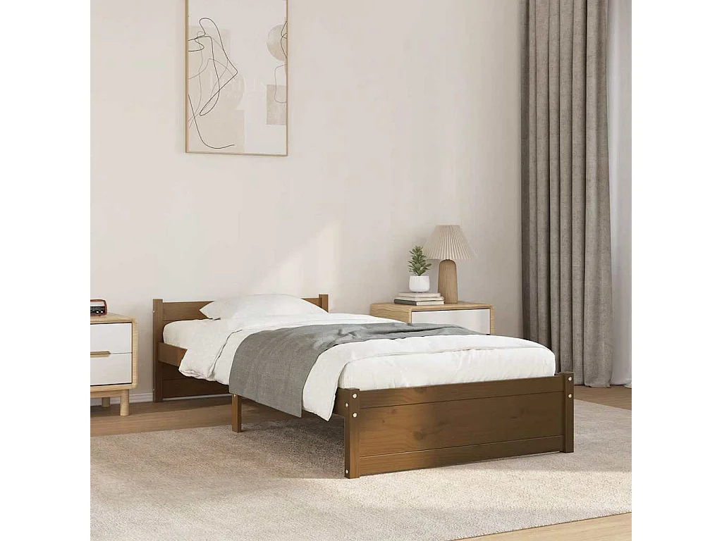 Bedframe massief hout honingbruin 75x190 cm